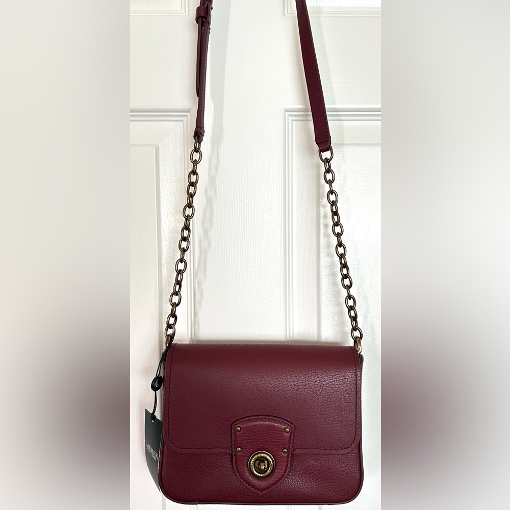 Leather Bag Cross Body Ralph Lauren small bag Envelope Style Bag Red wine color - Picture 3 of 16